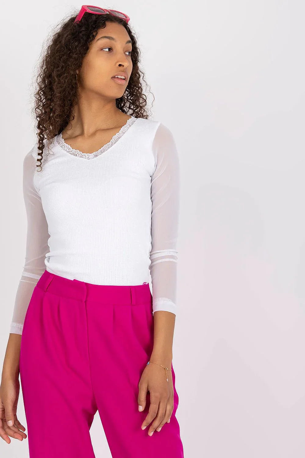 Women's Mesh-Blouse - Solid Waist Length