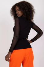 Women's Mesh-Blouse - Solid Waist Length