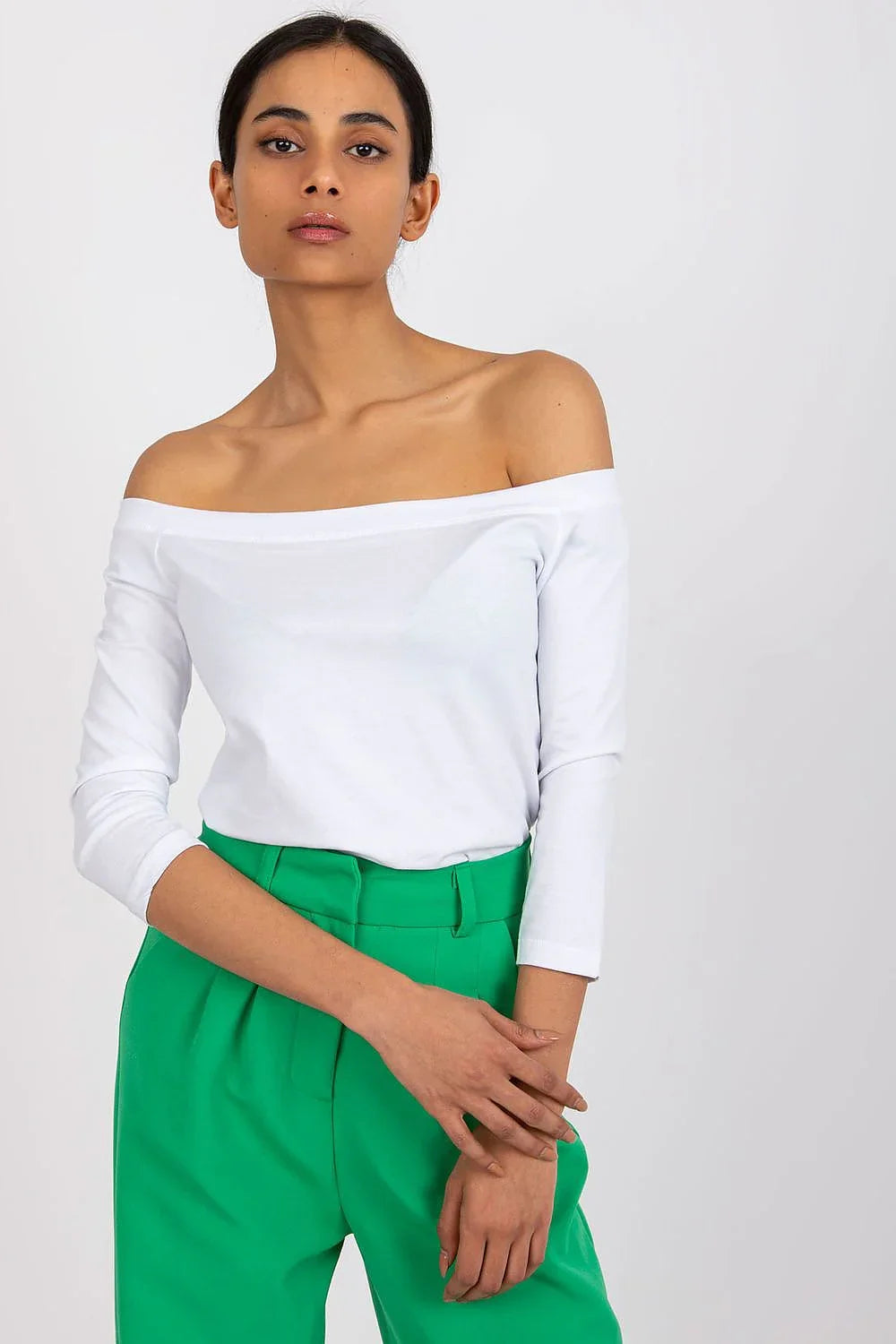 Women's Off-Shoulder Blouse - Solid Waist Length