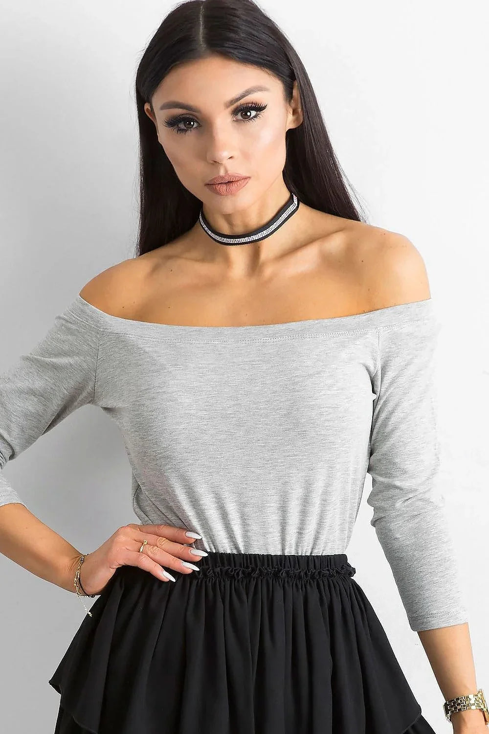 Women's Off-Shoulder Blouse - Solid Waist Length