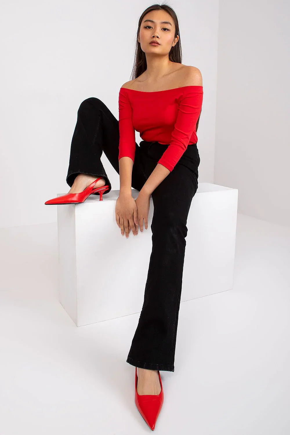 Women's Off-Shoulder Blouse - Solid Waist Length