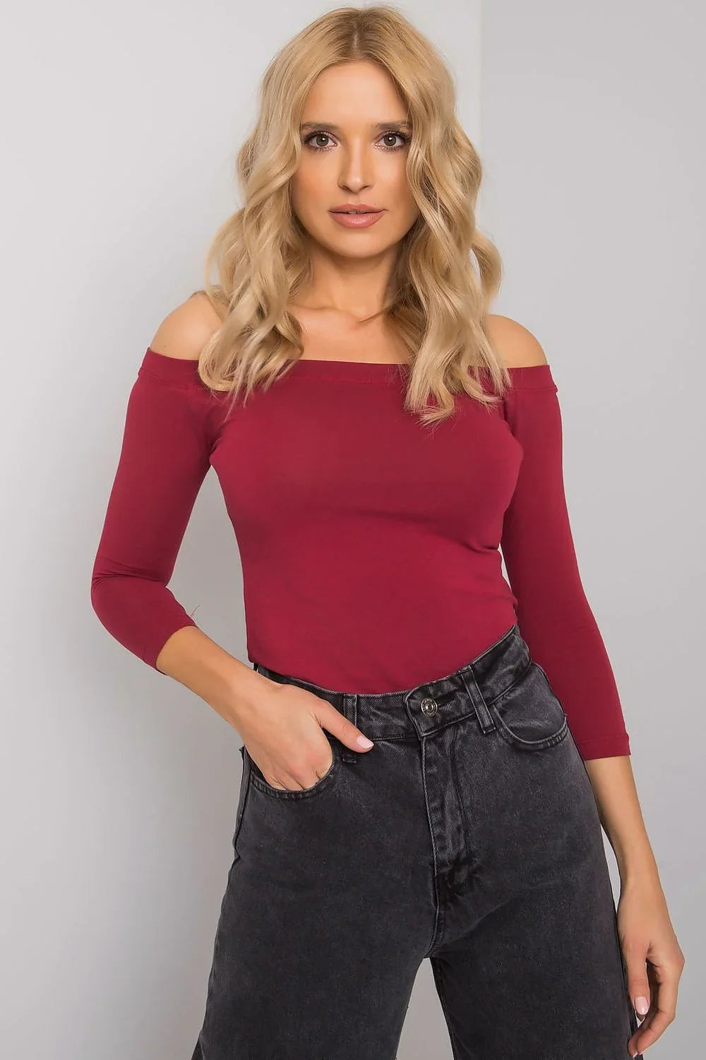Women's Off-Shoulder Blouse - Solid Waist Length