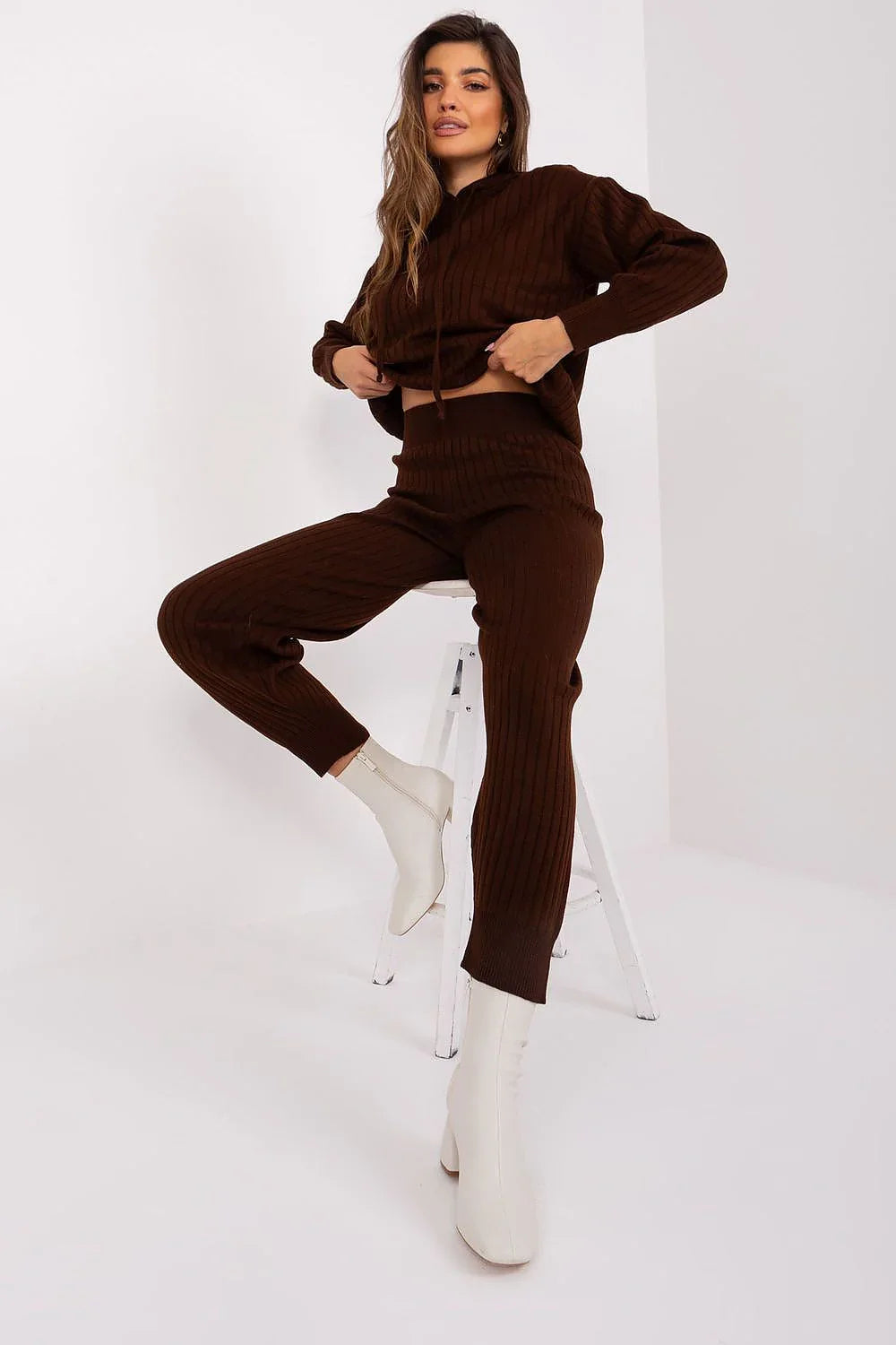 Women’s Ribbed Hoodie and Tapered Pants Two Piece Set