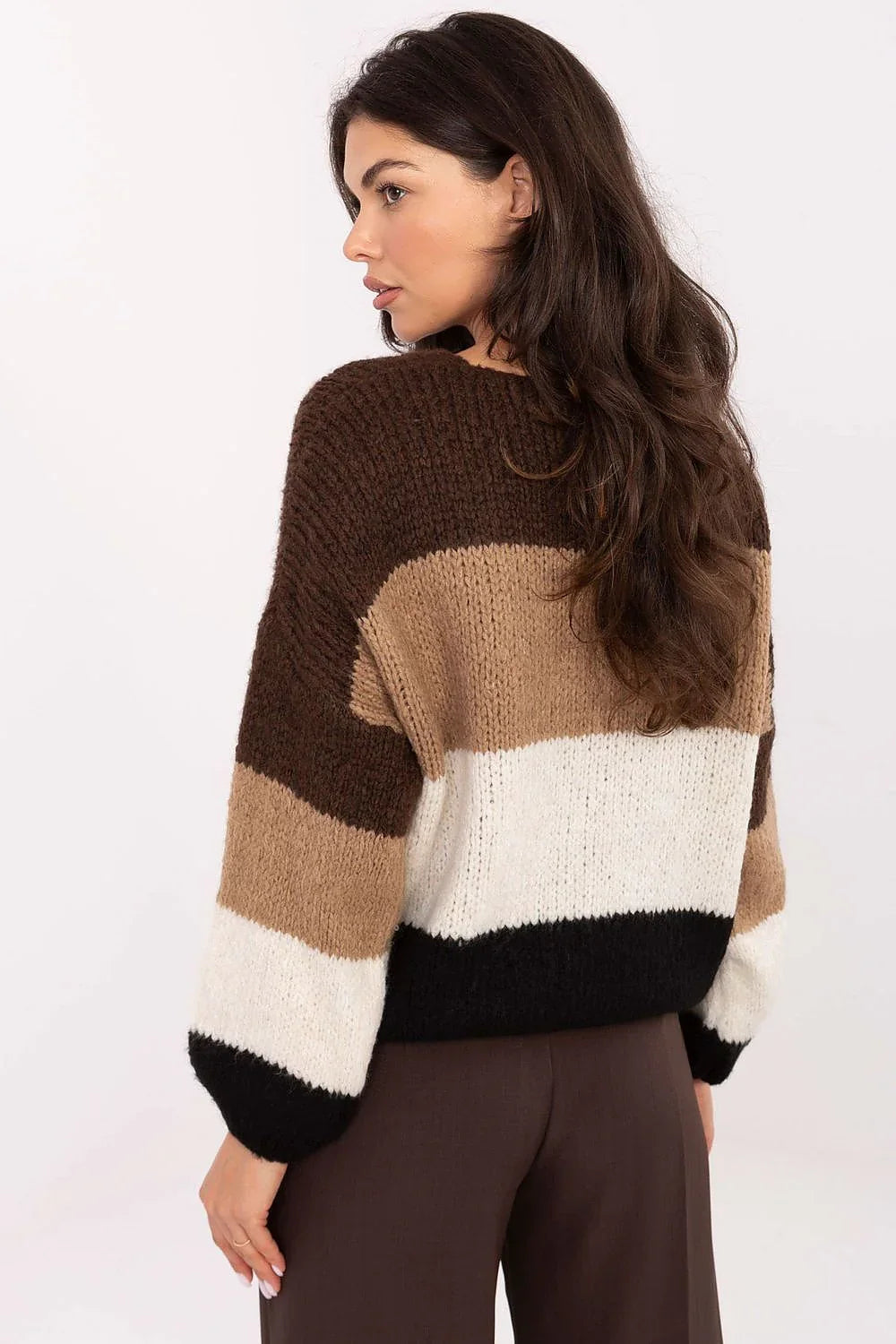 Women's Slouchy Striped Oversized V-Neck Pullover Sweater