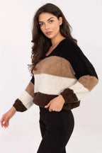 Women's Slouchy Striped Oversized V-Neck Pullover Sweater