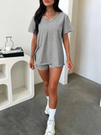 Women’s Sporty V-Neck T-Shirt and Shorts Set