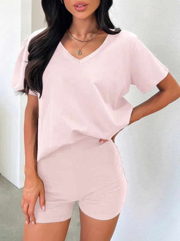 Women’s Sporty V-Neck T-Shirt and Shorts Set