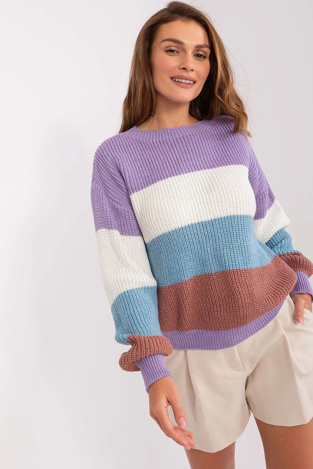 Women's Striped Crew Neck Pullover Sweater