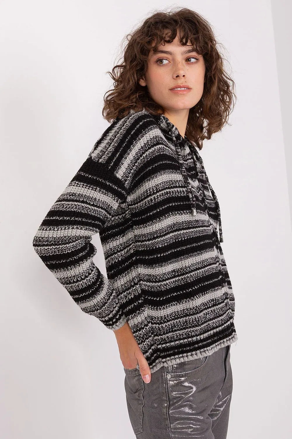 Women's Striped Hooded Zip Cardigan Sweater