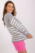 Women's Striped V Neck Pullover Sweater