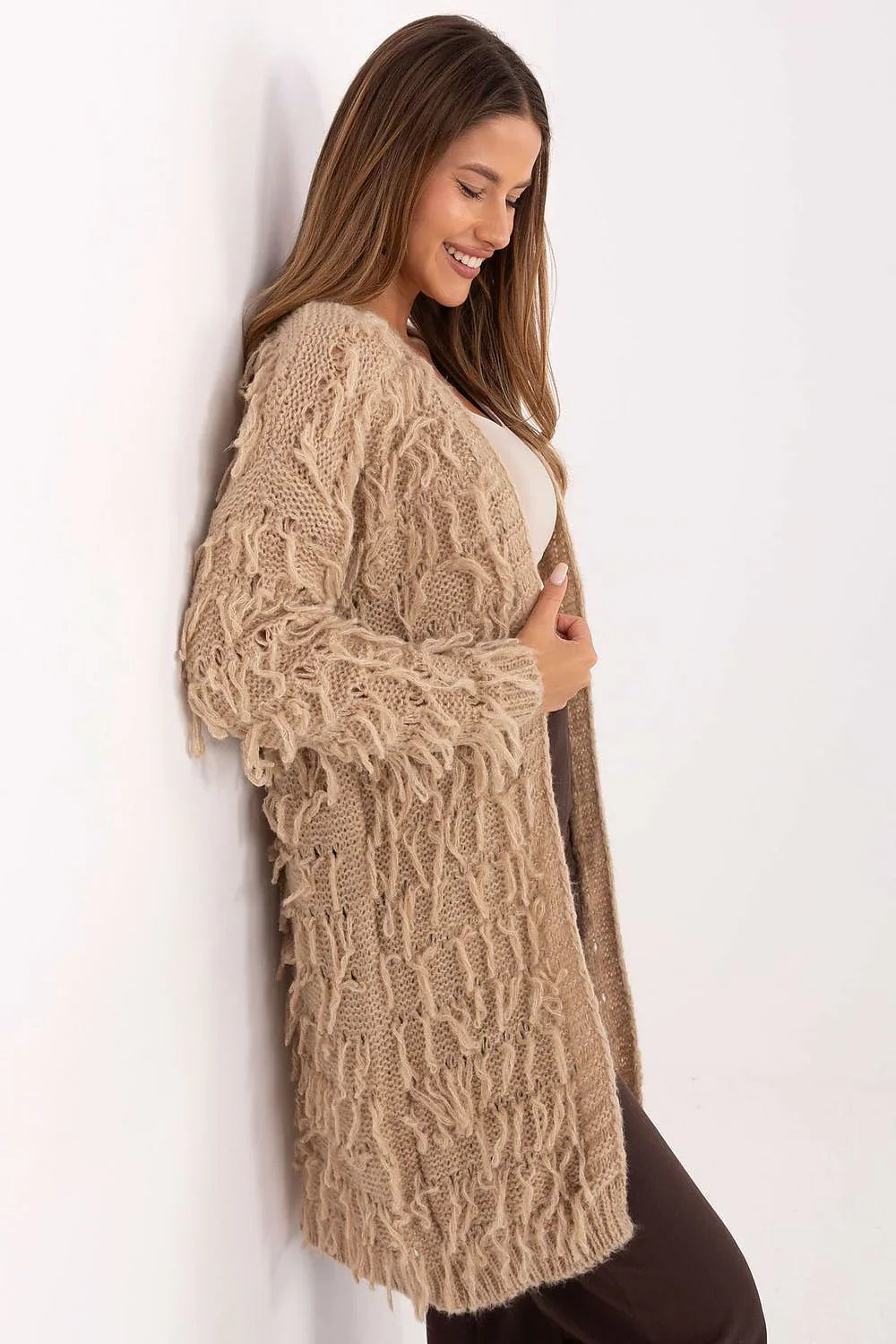 Women's Textured Longline Cardigan Sweater