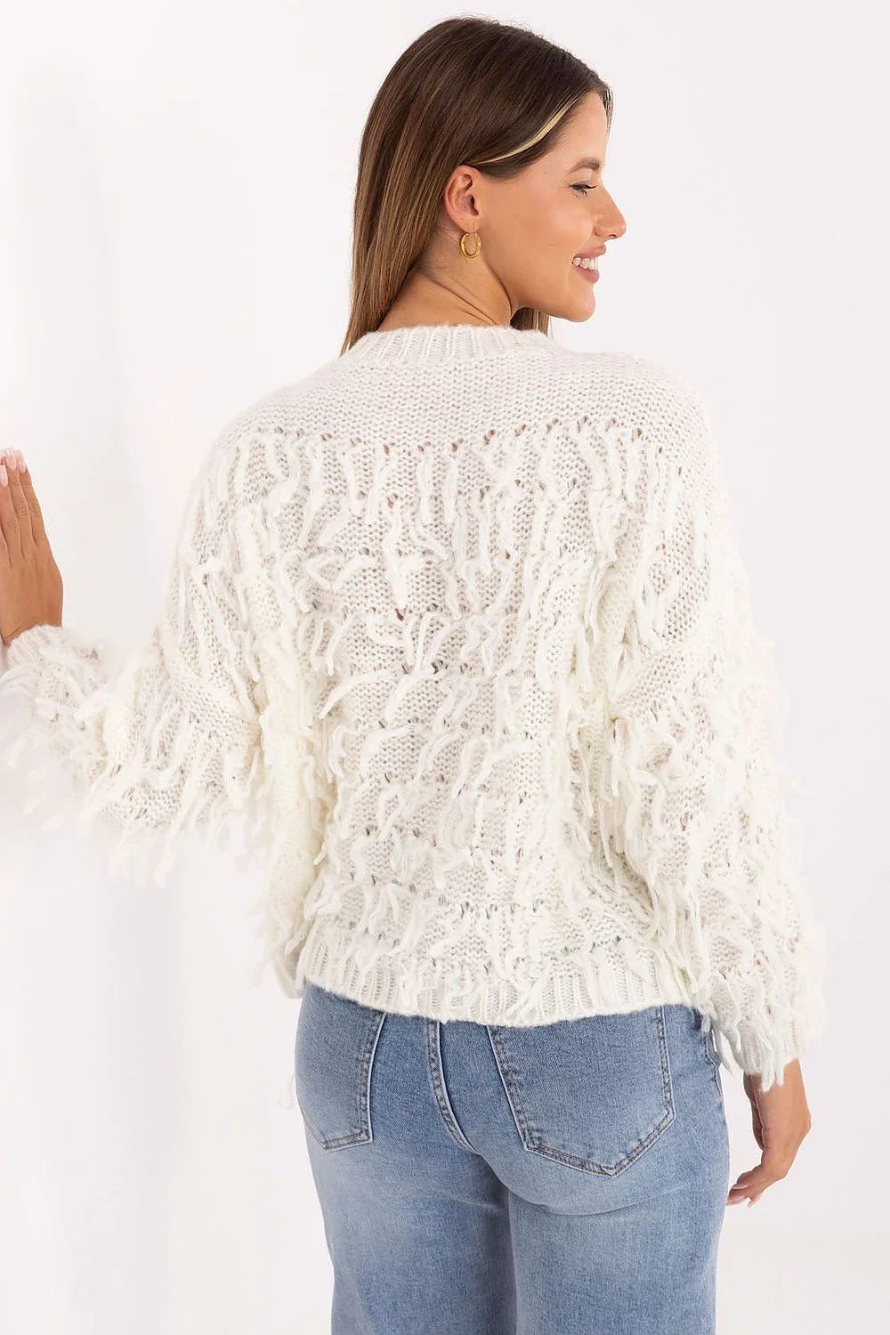 Women's Textured Oversized Crew Neck Pullover Sweater