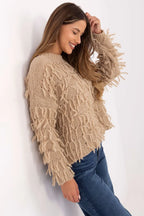 Women's Textured Oversized Crew Neck Pullover Sweater