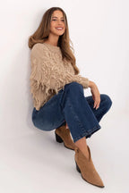 Women's Textured Oversized Crew Neck Pullover Sweater