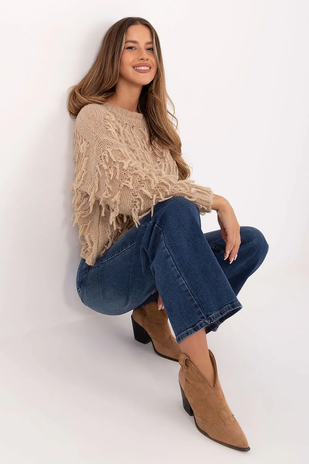 Women's Textured Oversized Crew Neck Pullover Sweater