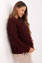 Women's Textured Oversized Crew Neck Pullover Sweater