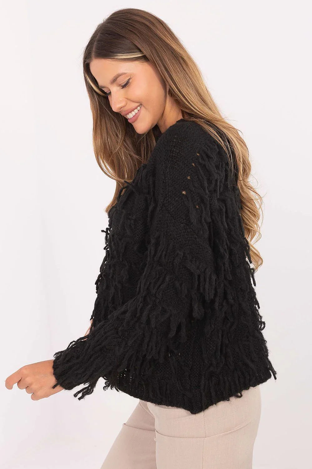 Women's Textured Oversized Crew Neck Pullover Sweater