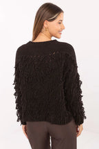 Women's Textured Oversized Crew Neck Pullover Sweater