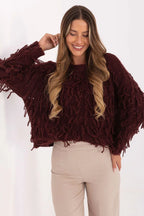 Women's Textured Oversized Crew Neck Pullover Sweater