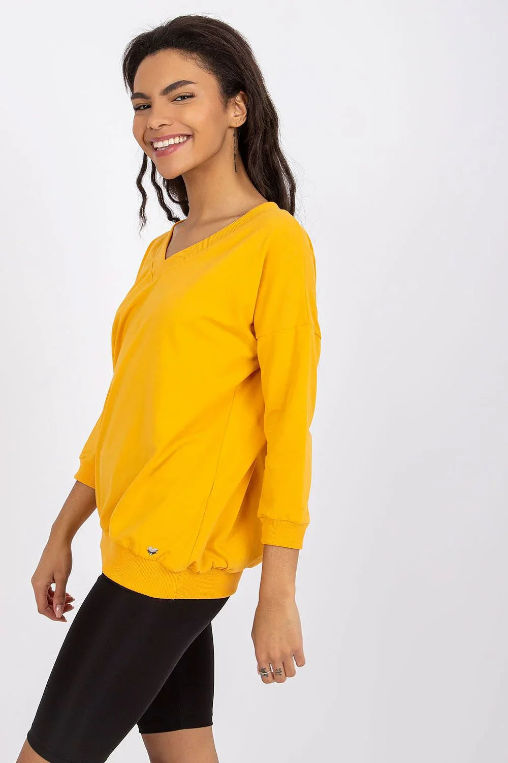 Women's Three-Quarter Sleeve Blouse - Solid Hip Length