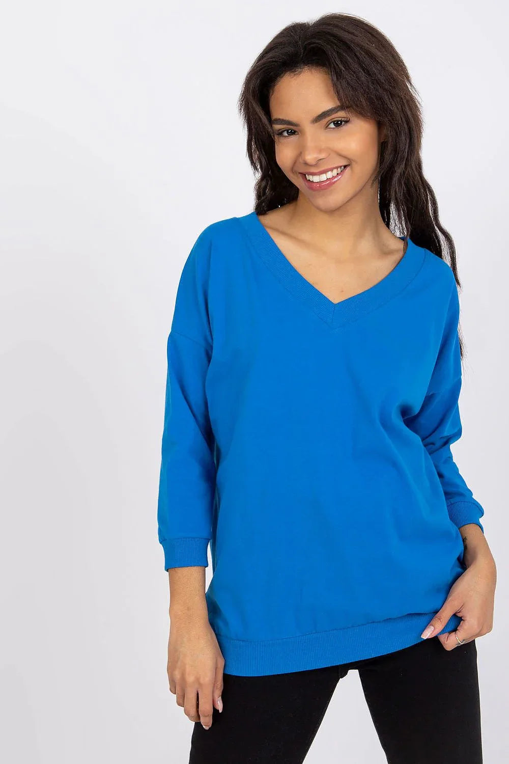 Women's Three-Quarter Sleeve Blouse - Solid Hip Length