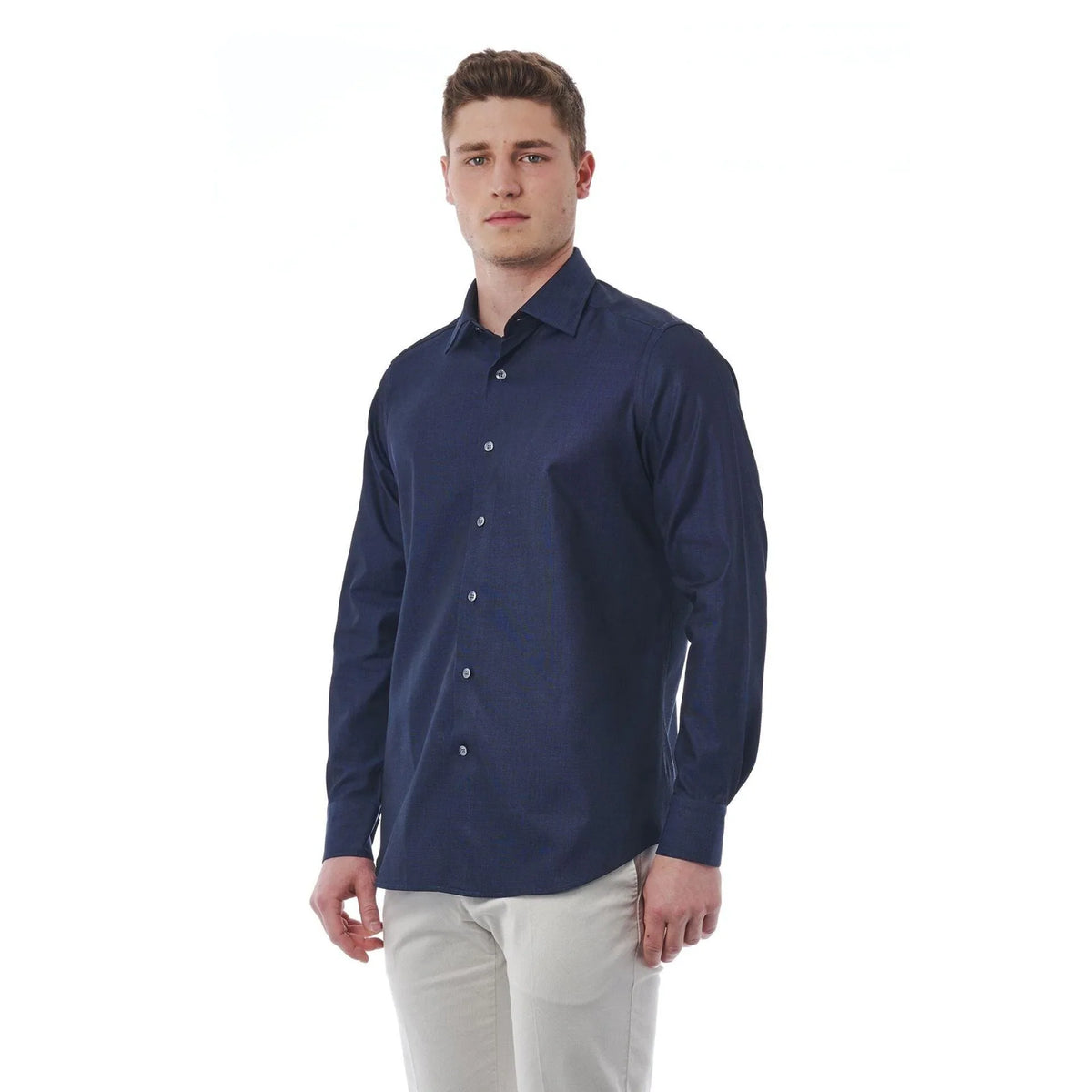 Bagutta Men's Cotton Regular Fit Dress Shirt – Navy – Dress Shirt | GUOCALI – view 2
