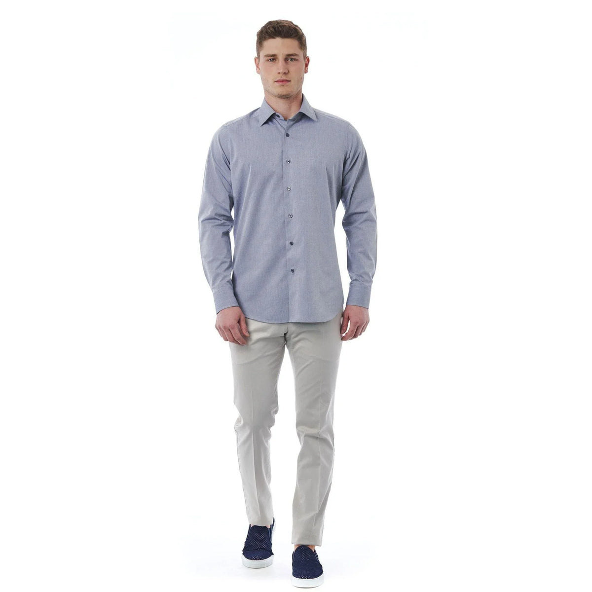 Bagutta Men's Stretch Cotton Point Collar Dress Shirt – Grey – Dress Shirt | GUOCALI – view 5
