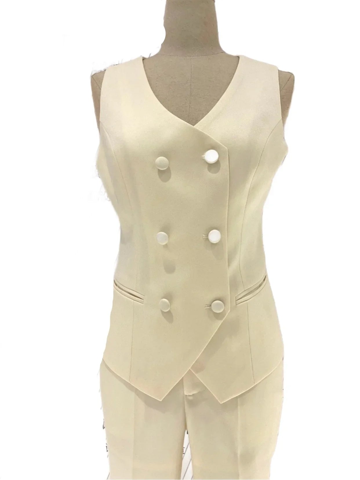 Elegant Women's Pant Suit - Solid Button