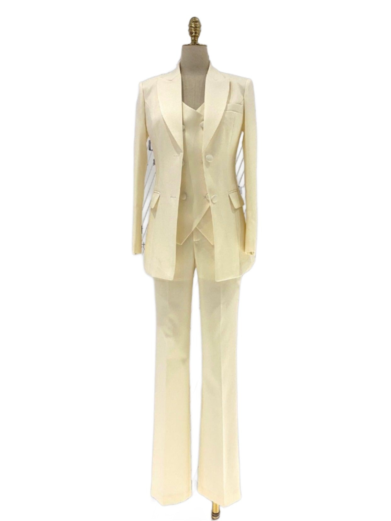 Beige Formal Three Piece Suit - Straight Pants - Pantsuit - Guocali
