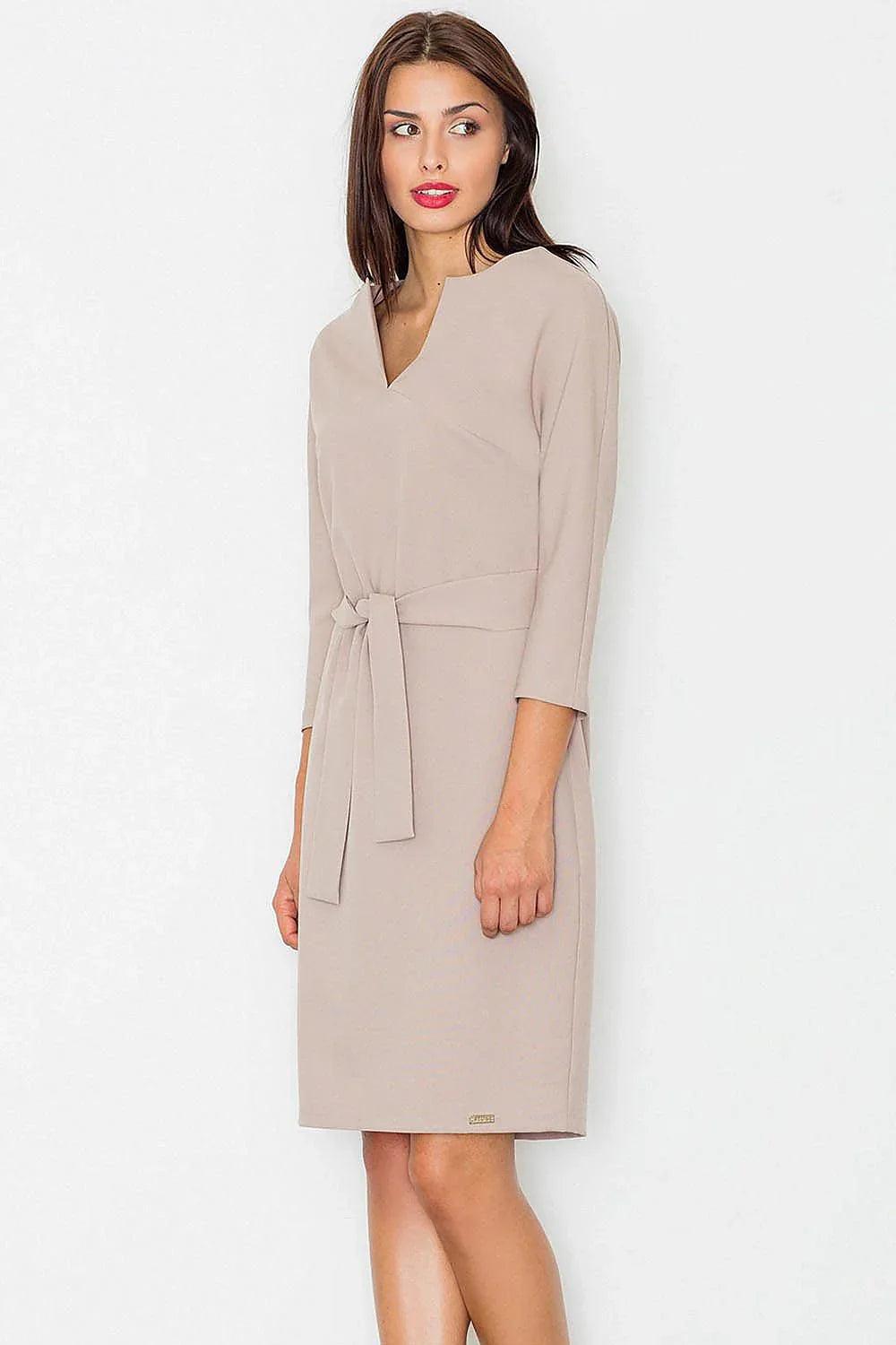 Belted Midi Dress Elegant Casual Workwear Style-Day Dress-GUOCALI
