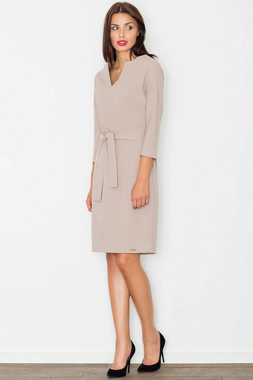 Belted Midi Dress Elegant Casual Workwear Style-Day Dress-GUOCALI