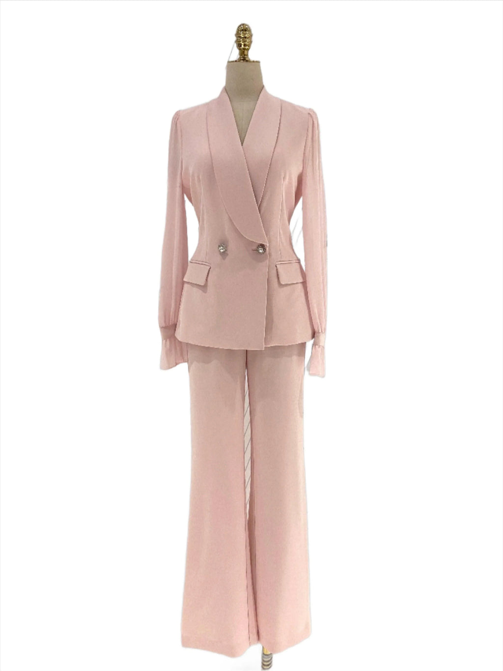 Chic Women's Pant Suit - Solid Double-Breasted