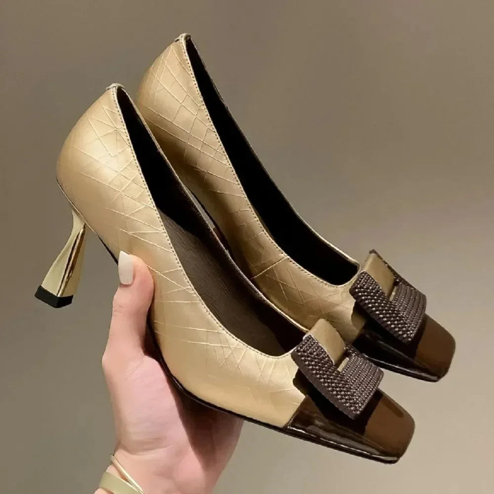 Big Buckle Stiletto Leather Women Pumps -Guocali