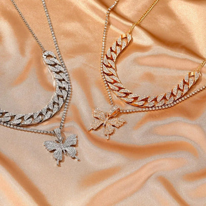 Big Butterfly Pendant Necklace - Rhinestone Jewelry -Guocali