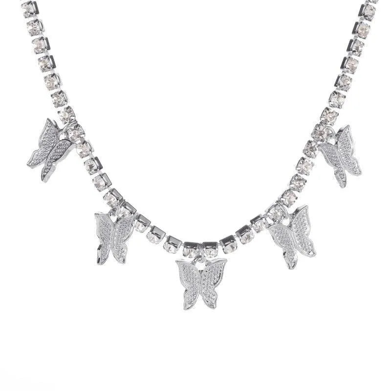 Big Butterfly Pendant Necklace - Rhinestone Jewelry -Guocali
