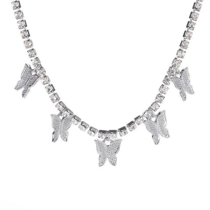 Big Butterfly Pendant Necklace - Rhinestone Jewelry -Guocali