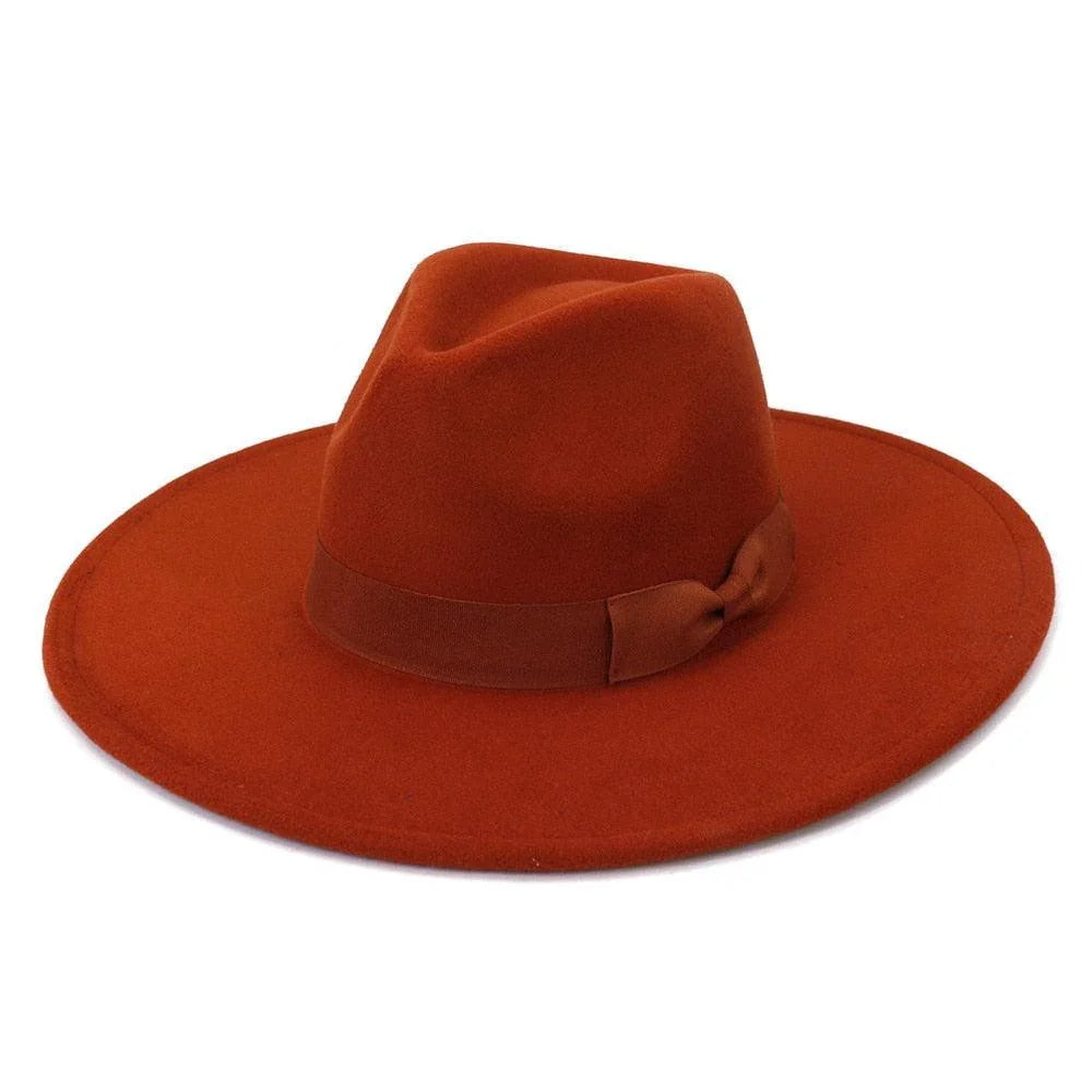 Wide-brim retro fedora hat in burnt orange, luxury fashion accessory by GUOCALI Paris