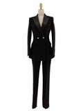 Elegant Women's Pant Suit - Solid Double-Breasted