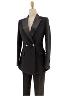 Elegant Women's Pant Suit - Solid Double-Breasted
