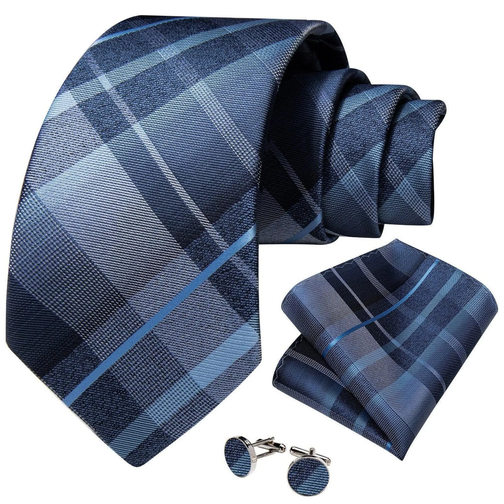 Blue Checked Necktie Set -Guocali