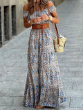 Boat Neck Bohemian Dress -Guocali