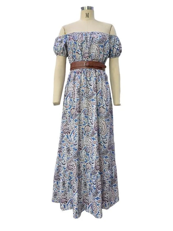 Boat Neck Bohemian Dress -Guocali