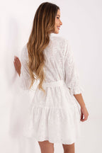 boho embroidered mandarin collar three quarter sleeves mini day dress – Daydress | GUOCALI – view 3