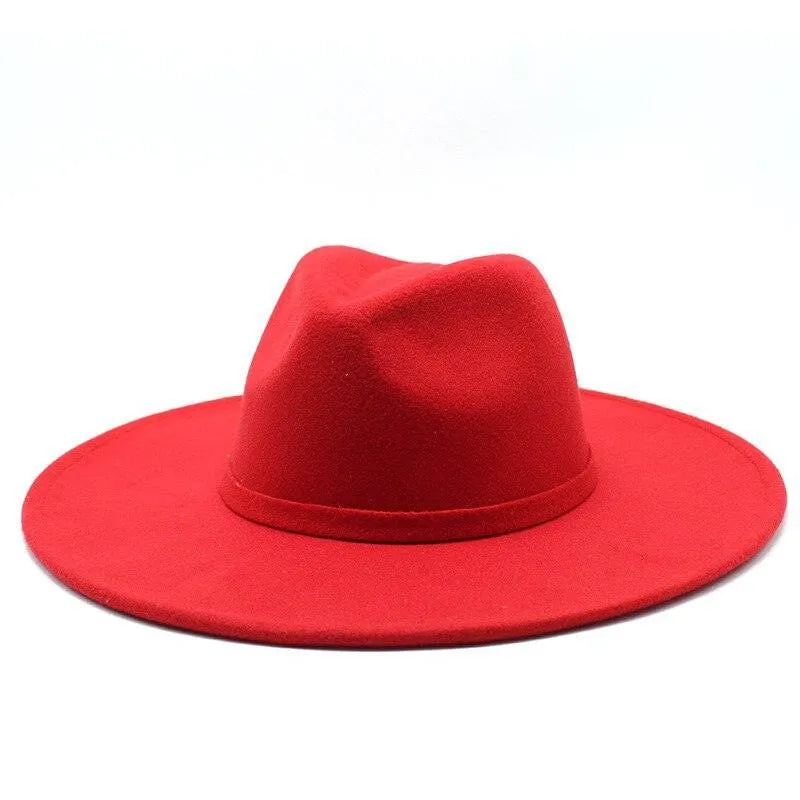 Bright red British style fedora hat, wide brim, contemporary luxury accessory from GUOCALI