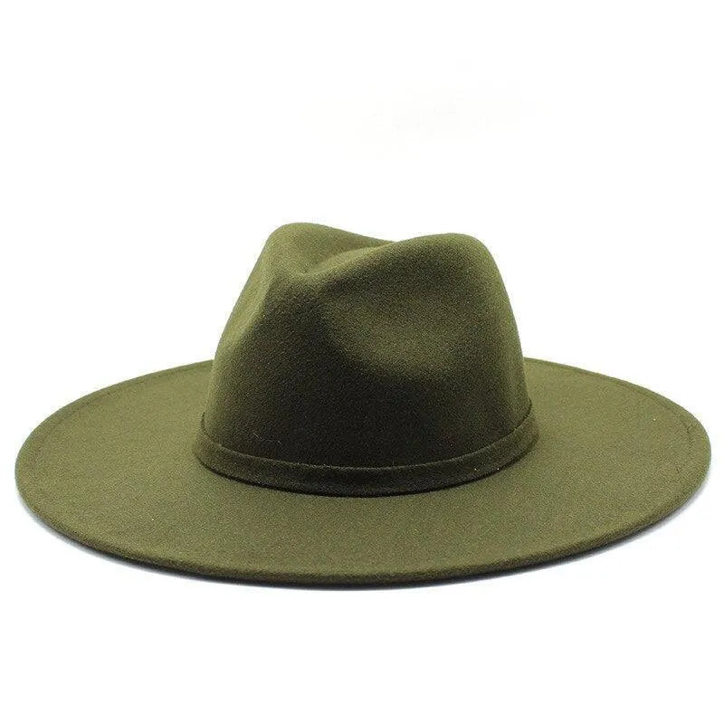 Olive green British style fedora hat with wide brim, luxury accessory from GUOCALI Paris.