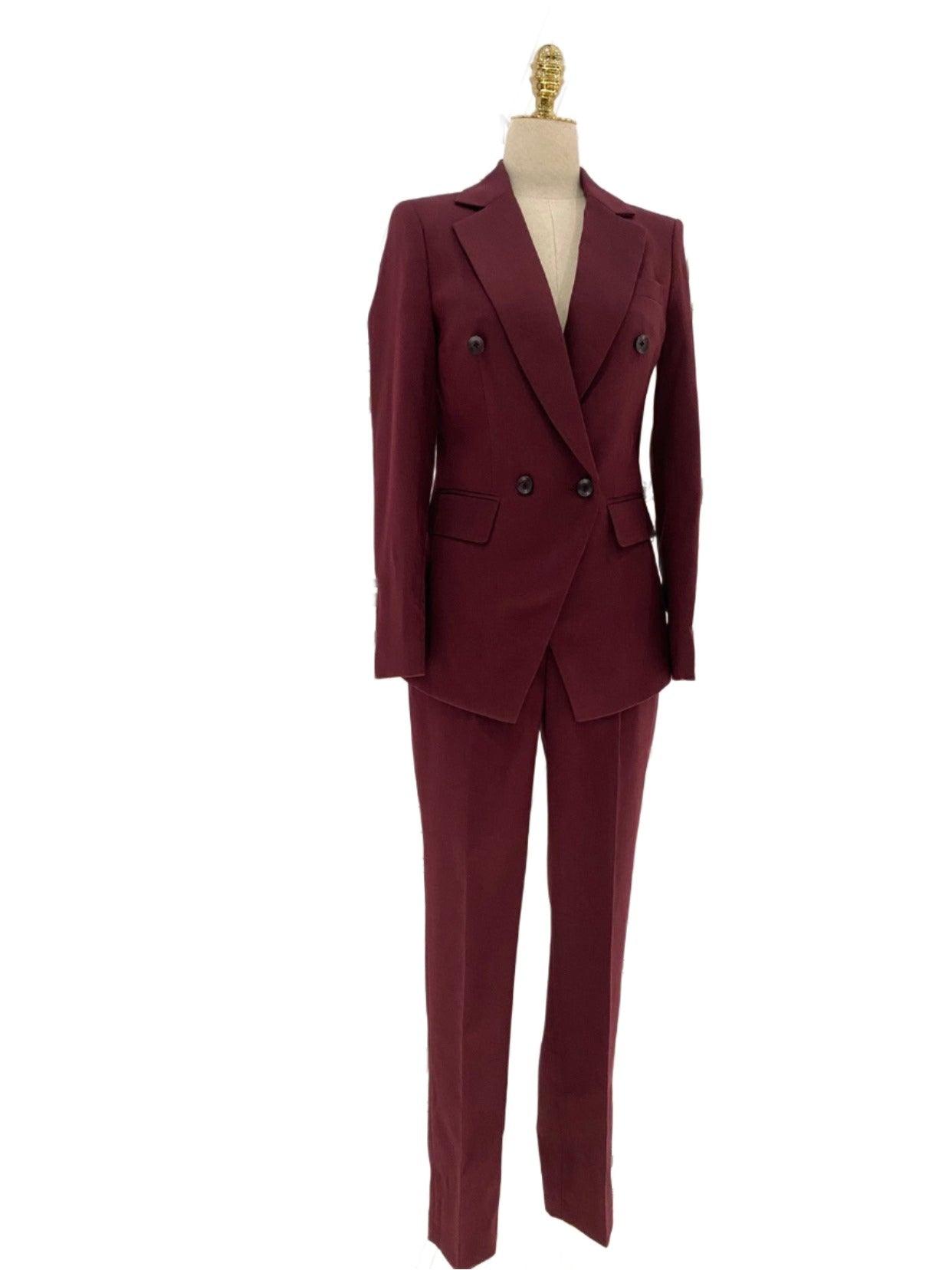 Burgundy Women Pant Suit- Formal Business Trouser Suit - Pantsuit - Guocali