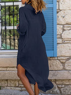 Button Front Shirt Dress – Long, Collar, Relaxed Slit Cut – Shirt Dress | GUOCALI – view 18