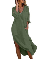 Button Front Shirt Dress – Long, Collar, Relaxed Slit Cut – Shirt Dress | GUOCALI – view 2
