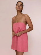 Casual Cotton Linen Suspender Holiday Dress -Guocali