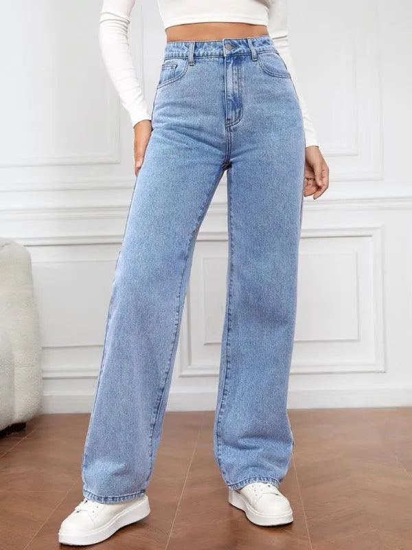 Casual Women Jeans – High-Waist Flat Front -Guocali